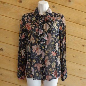 Zooc Black Floral Sheer Blouse K-fashion Korean S